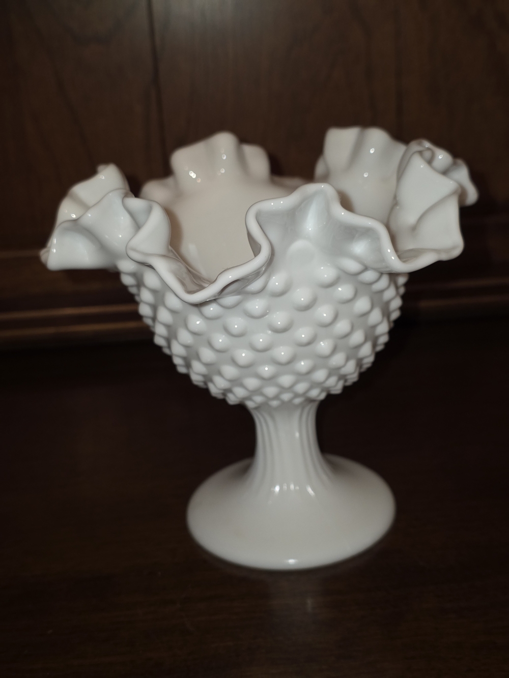 Fenton White Hobnail Ruffled Dish 1960s